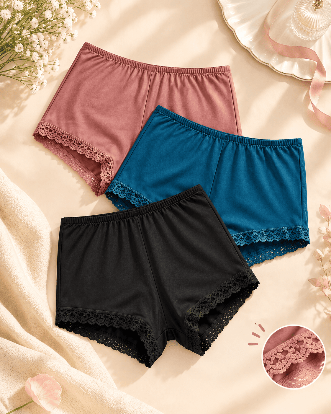 Paket 3 PCS Celana Dalam Wanita Model Boxer Polos Random Warna